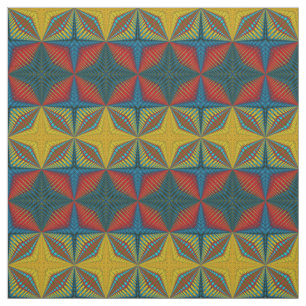 Red Teal Gult Modern Ethnic Textile Tribal Print Tyg