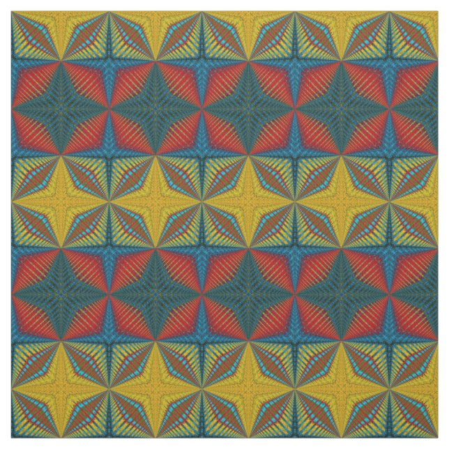 Red Teal Gult Modern Ethnic Textile Tribal Print Tyg (Prov)