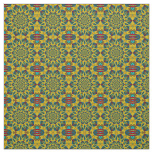 Red Teal Gult Modern Ethnic Textile Tribal Print Tyg