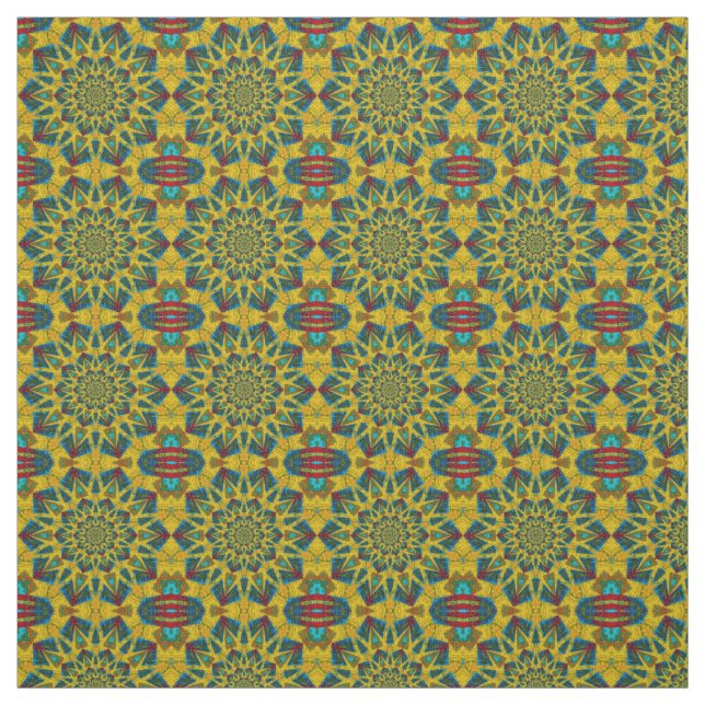 Red Teal Gult Modern Ethnic Textile Tribal Print Tyg (Prov)