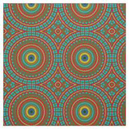 Red Teal Gult Modern Ethnic Textile Tribal Print Tyg