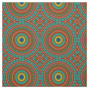 Red Teal Gult Modern Ethnic Textile Tribal Print Tyg