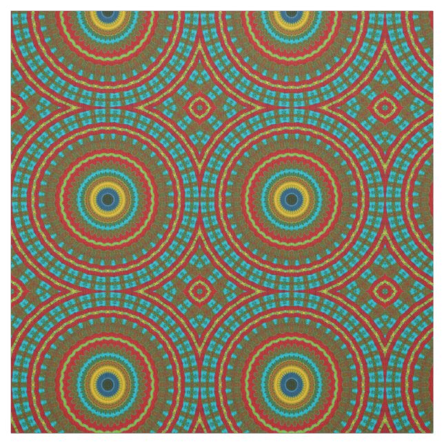 Red Teal Gult Modern Ethnic Textile Tribal Print Tyg (Provkarta)