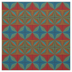 Red Teal Gult Modern Ethnic Textile Tribal Print Tyg