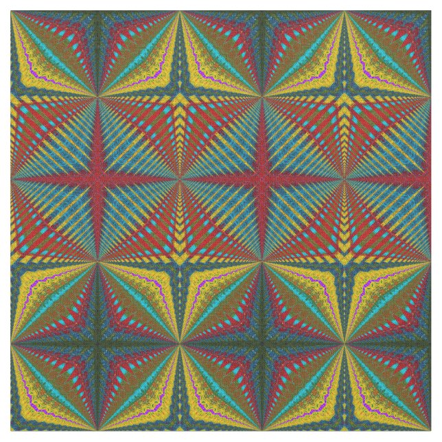 Red Teal Gult Modern Ethnic Textile Tribal Print Tyg (Närbild)