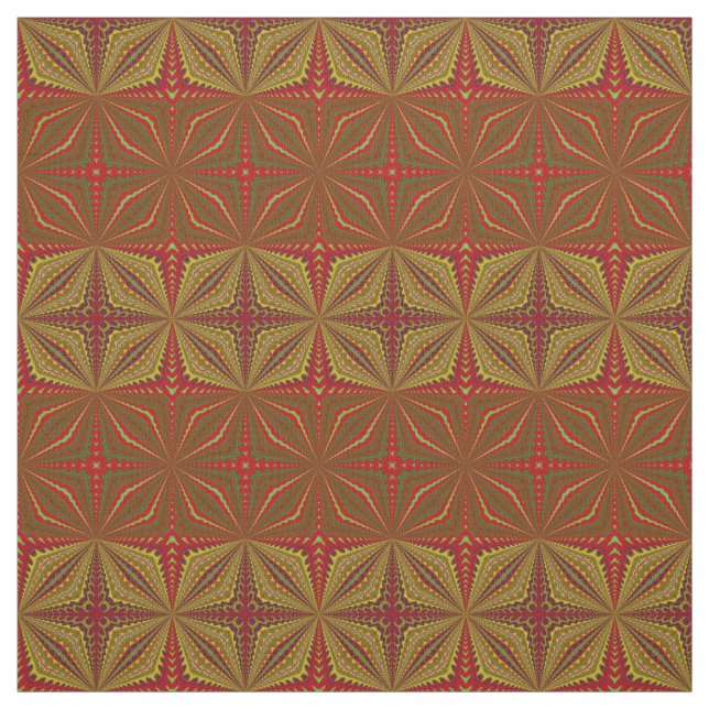 Red Teal Gult Modern Ethnic Textile Tribal Print Tyg (Provkarta)