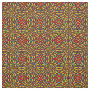 Red Teal Gult Modern Ethnic Textile Tribal Print Tyg