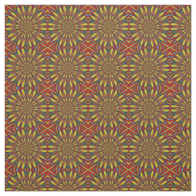 Red Teal Gult Modern Ethnic Textile Tribal Print Tyg (Prov)