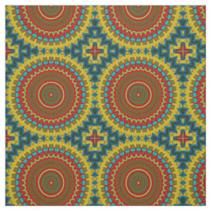 Red Teal Gult Modern Ethnic Textile Tribal Print Tyg