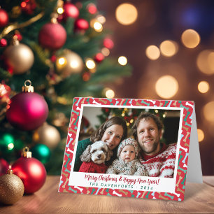 Red & Teal Hund Bones Mönster julfoto Helgkort