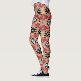 Red Teal Native American Vision Mönster Leggings