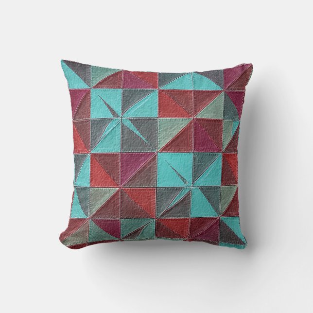 red, teal, purple, and gray quilt kudde (Framsida)