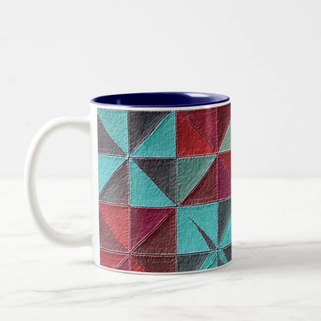 red, teal, purple, and gray quilt Två-Tonad mugg (Vänster)