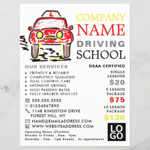 Red Tecknad Car, Driving School, Instruktörsreklam Reklamblad