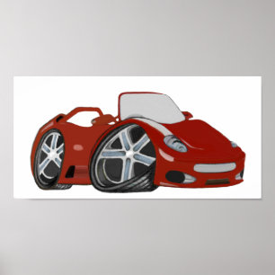 Red Tecknad Sports Car Art Poster