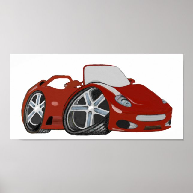 Red Tecknad Sports Car Art Poster (Framsidan)