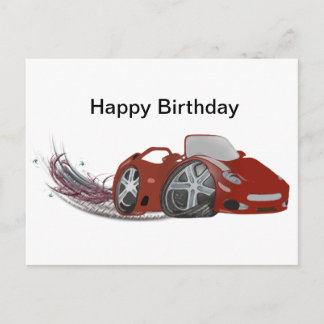 Red Tecknad Sports Car Art Vykort