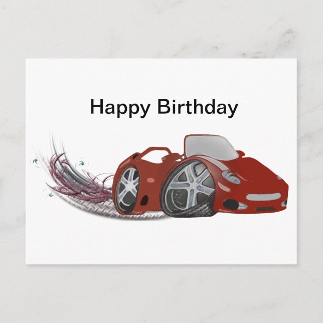 Red Tecknad Sports Car Art Vykort (Framsida)