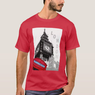Red Telefon Box London Big Ben Clock Torn T Shirt