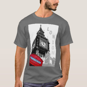Red Telefon Box London Big Ben Clock Torn T Shirt