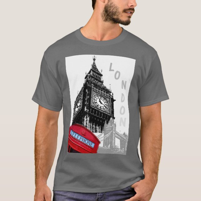 Red Telefon Box London Big Ben Clock Torn T Shirt (Framsida)