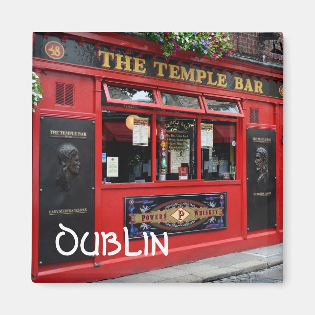 Red Temple Pub pub Squmagnet med text: Dublin Magnet (Framsidan)