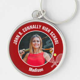 Red Tennis Player Photo High School Spirit Rund Silverfärgad Nyckelring