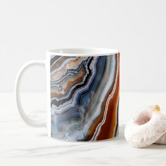 Red Terracotta White Black Blue Guld Agate Geode Kaffemugg (Med munk)
