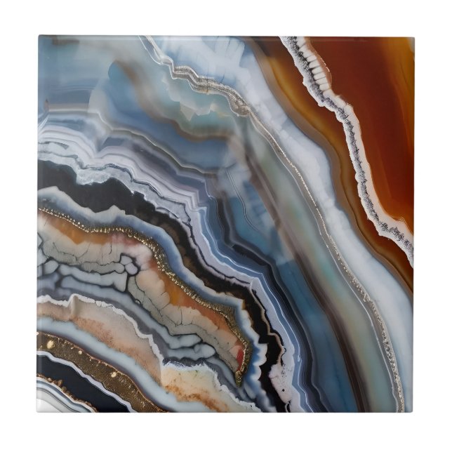 Red Terracotta White Black Blue Guld Agate Geode Kakelplatta (Framsidan)