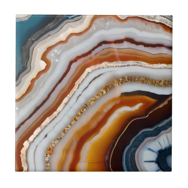 Red Terracotta White Black Blue Guld Agate Geode Kakelplatta (Framsidan)