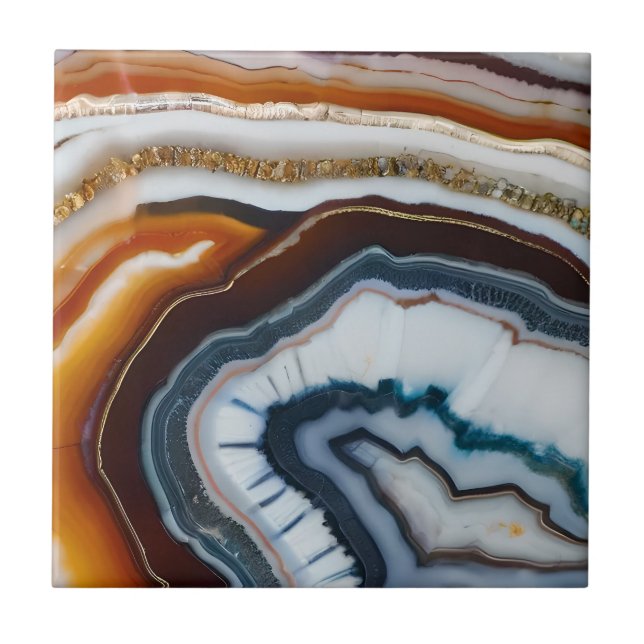 Red Terracotta White Black Blue Guld Agate Geode Kakelplatta (Framsidan)