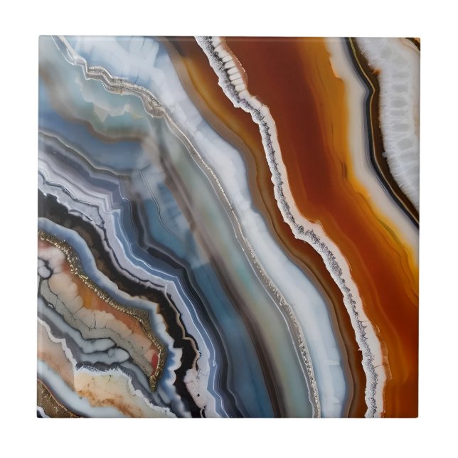 Red Terracotta White Black Blue Guld Agate Geode Kakelplatta (Framsidan)