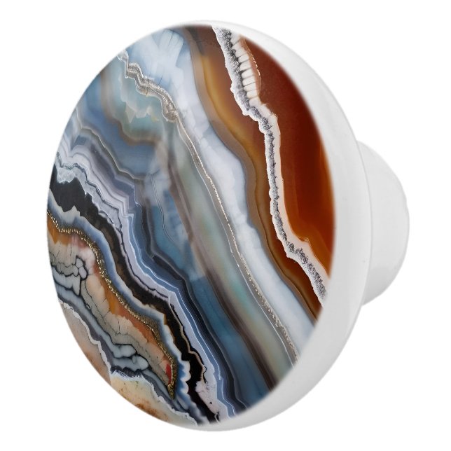 Red Terracotta White Black Blue Guld Agate Geode Knopp (Höger)