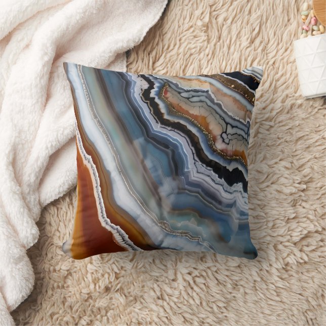 Red Terracotta White Black Blue Guld Agate Geode Kudde (Filt)
