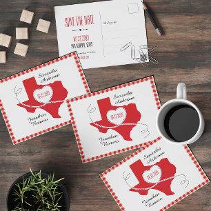 Red Texas Curling Ribbon Save the Date Vykort