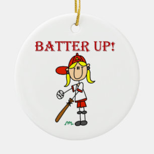 Red Text Batter Up Girls Softball Shirts and Gifts Julgransprydnad Keramik
