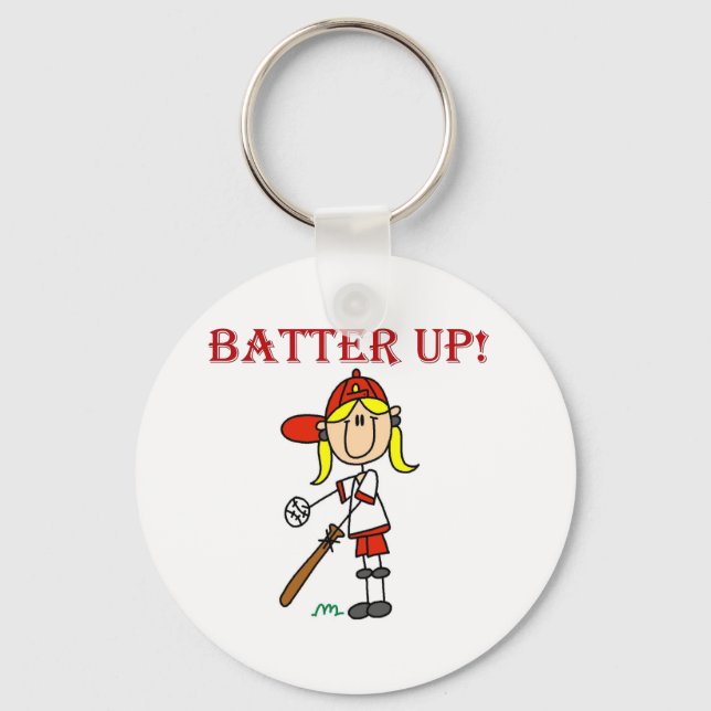 Red Text Batter Up Girls Softball Shirts and Gifts Nyckelring (Framsida)