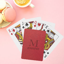 Red Textured Leather Monogram Personlig Namn Casinokort