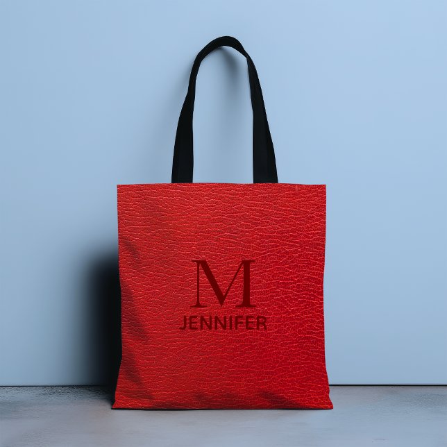 Red Textured Leather Monogram Personlig Namn Tygkasse (Skapare uppladdad)