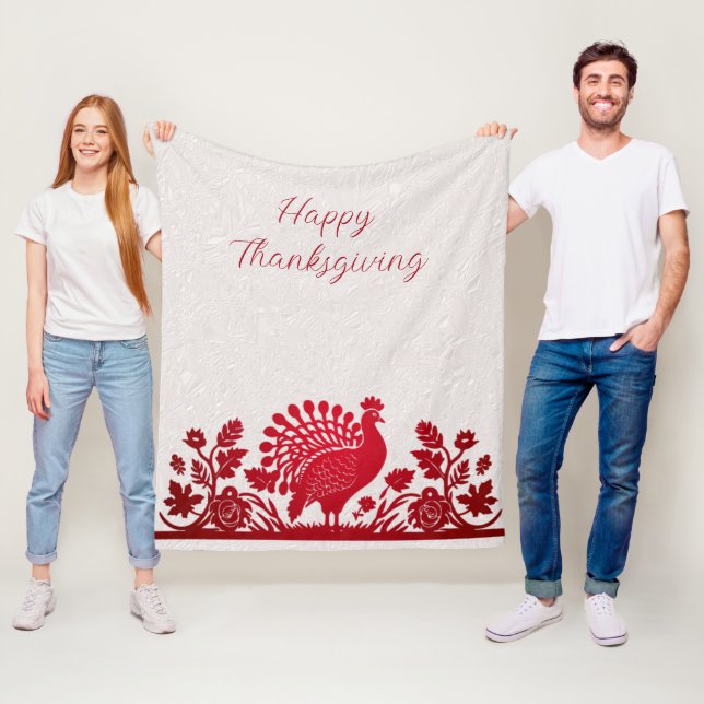 Red Thanksgiving Turkey Blommigt Fleece Blanket (På plats)
