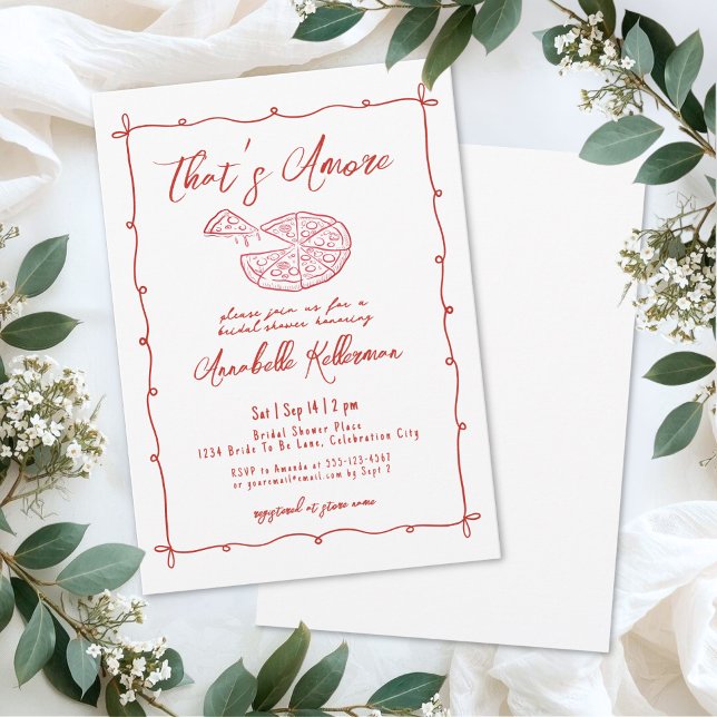 Red That's Amore Hand Drawn Bridal Shower Inbjudningar (Red That's Amore Hand Drawn Bridal Shower Invitation)