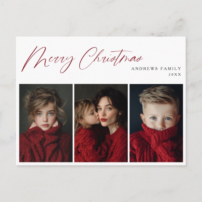 Red Three photo Christmas Holiday Design Helg Vykort (Framsida)
