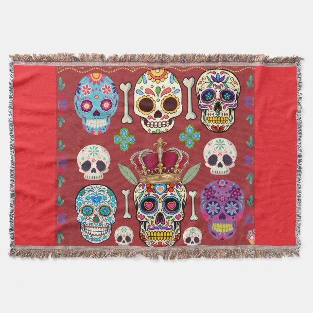 Red Throw - Large Rug - Gothic Skull -  Filt (Framsidan)