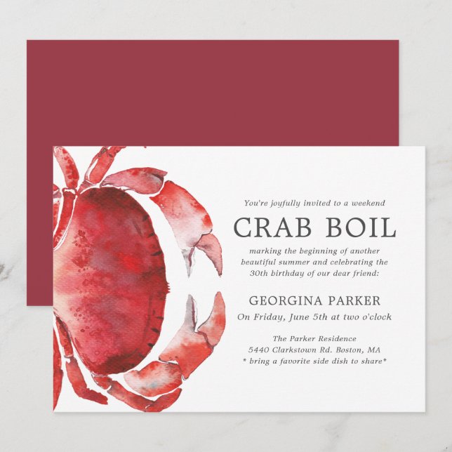 Red Tide | Crab Boil Birthday Inbjudningar (Fram/baksida)