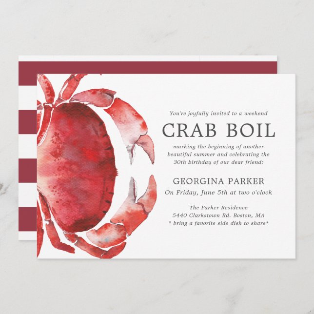 Red Tide | Crab Boil Birthday | Red Rand Inbjudningar (Fram/baksida)