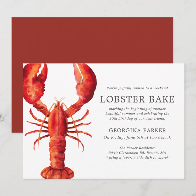 Red Tide | Lobster Bake Birthday Inbjudningar (Fram/baksida)