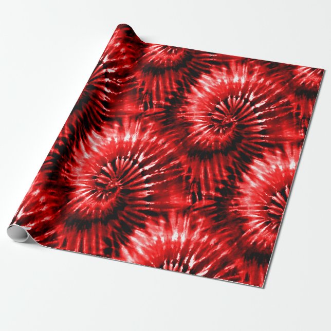 Red Tie Dye Psychedelic Starburst Retro Presentpapper (Utrullad)