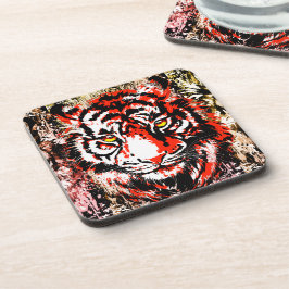 Red Tiger Beverage Coaster | Färgplatta Ansikte Underlägg