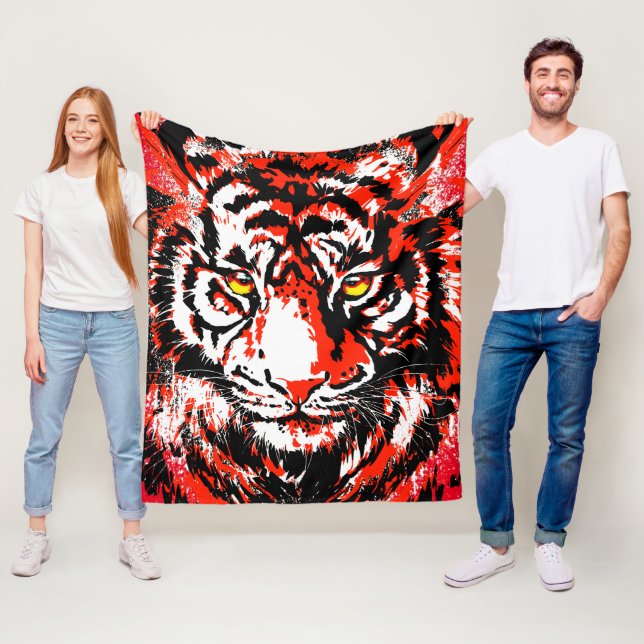 Red Tiger Head - Tiger Fleece Blanket (På plats)