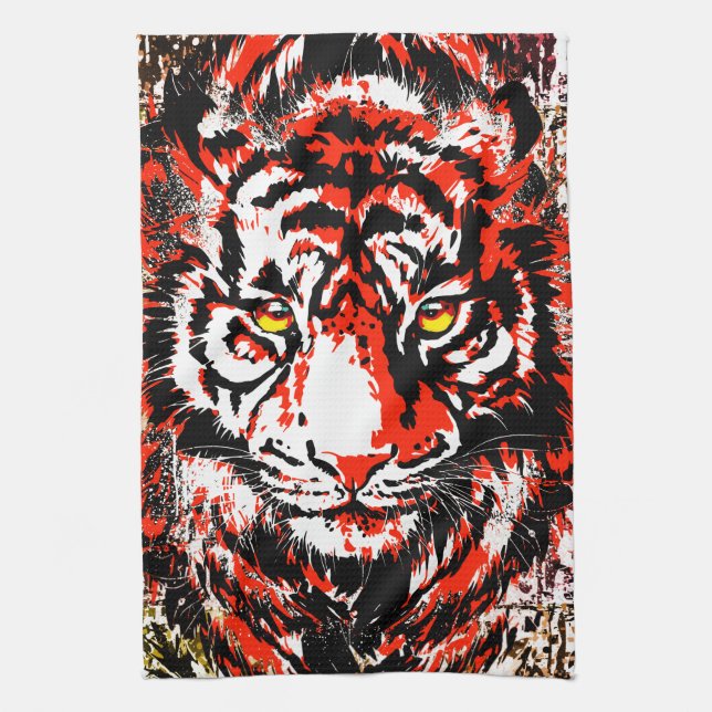 Red Tiger Head Towel - Tiger Kitchen Towel Kökshandduk (Vertikal)